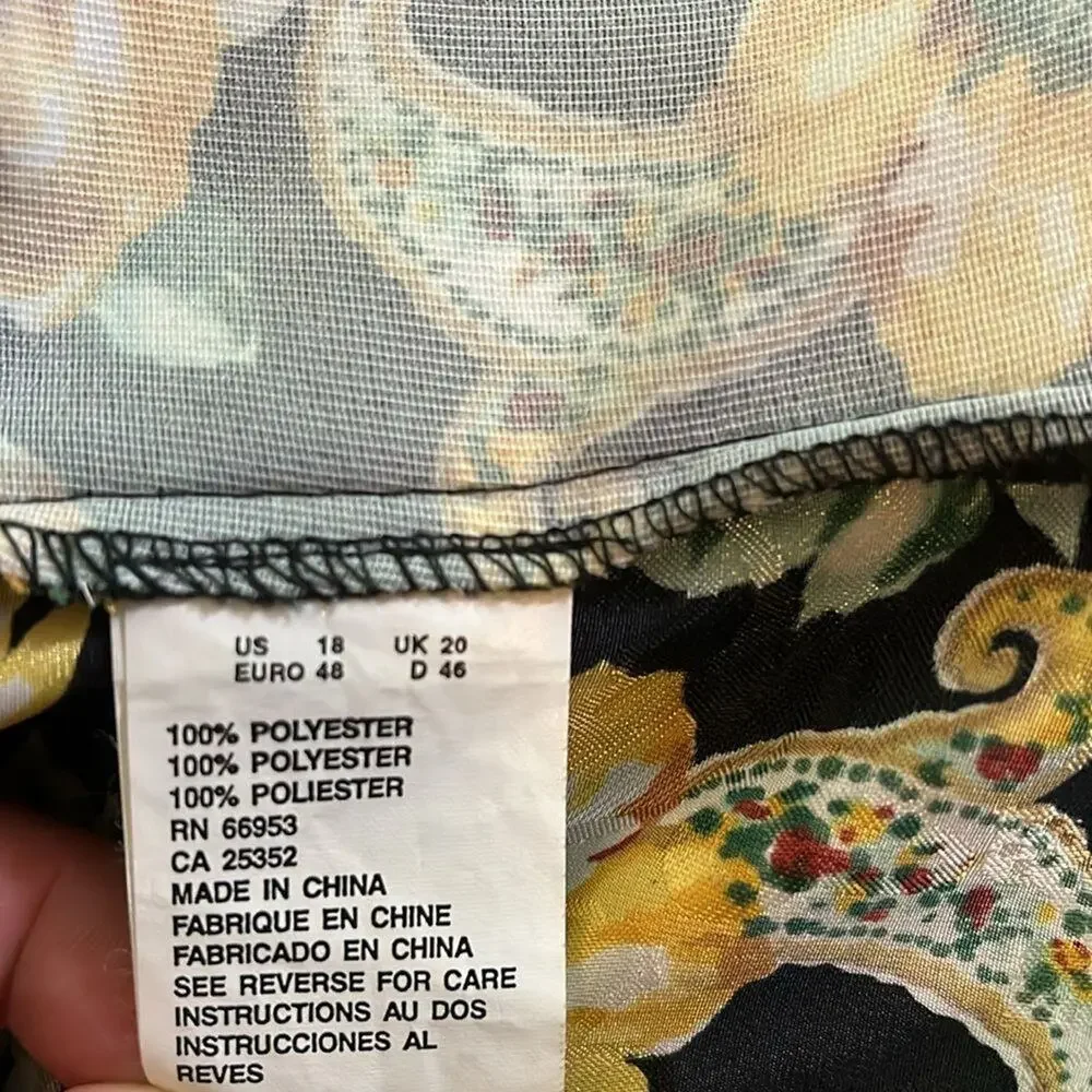 Leslie Fay Vibrant Floral Black Yellow Green Jacket Size 18 - Picture 8 of 9